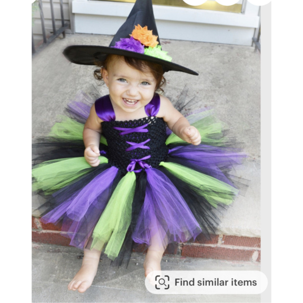 Girls Witch Tutu Dress Set in Purple and Green